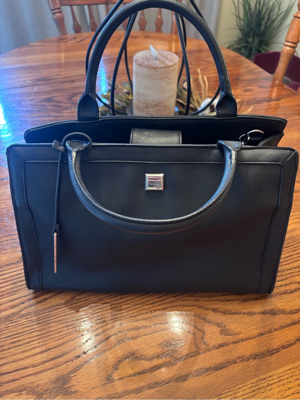 Nine West Black Structured Satchel with Top Handles